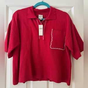 Red and Pink Beaded Pocket Polo
